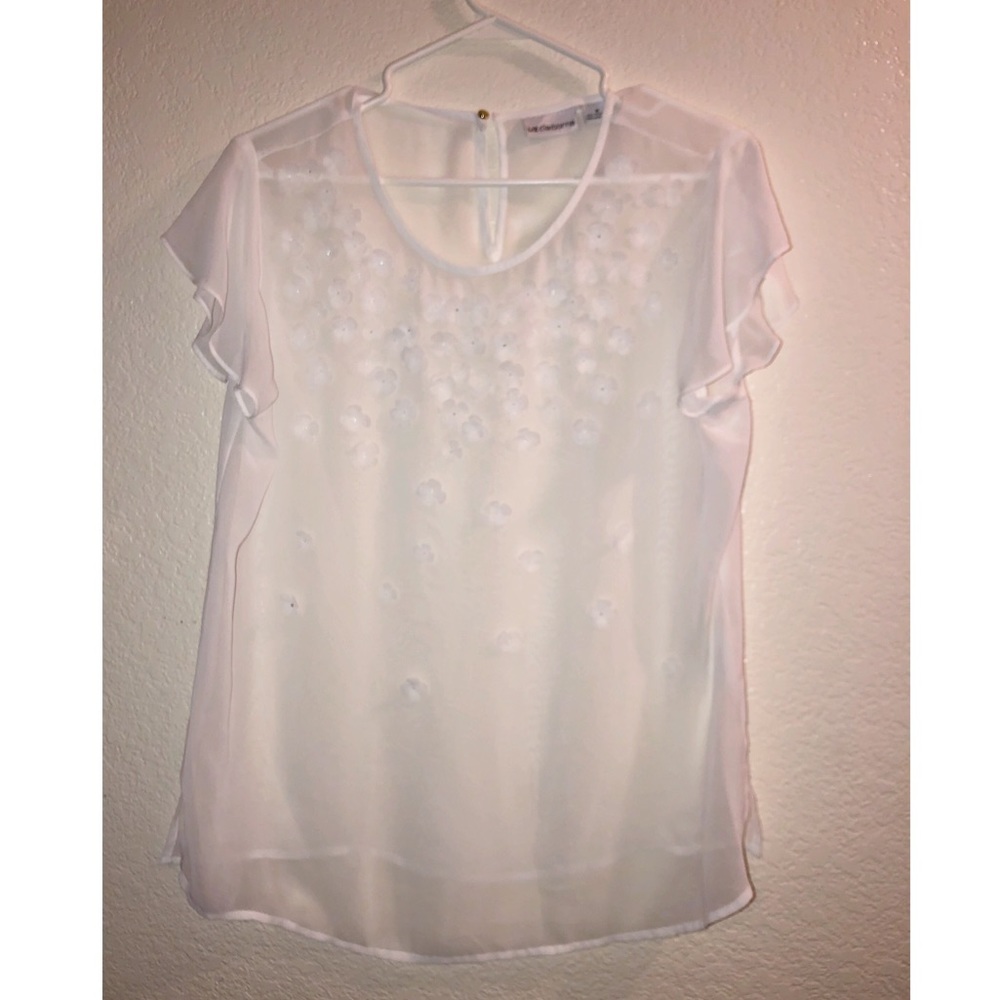 Liz Claiborne sheer blouse with floral appliqués